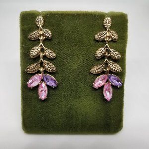 Goldtone Leaf Dark Purple & Light Purple Faceted Stone Earrings | Jewelry
